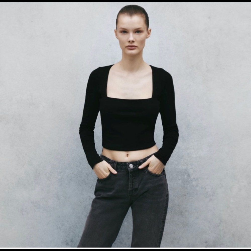Zara square neck long sleeve top